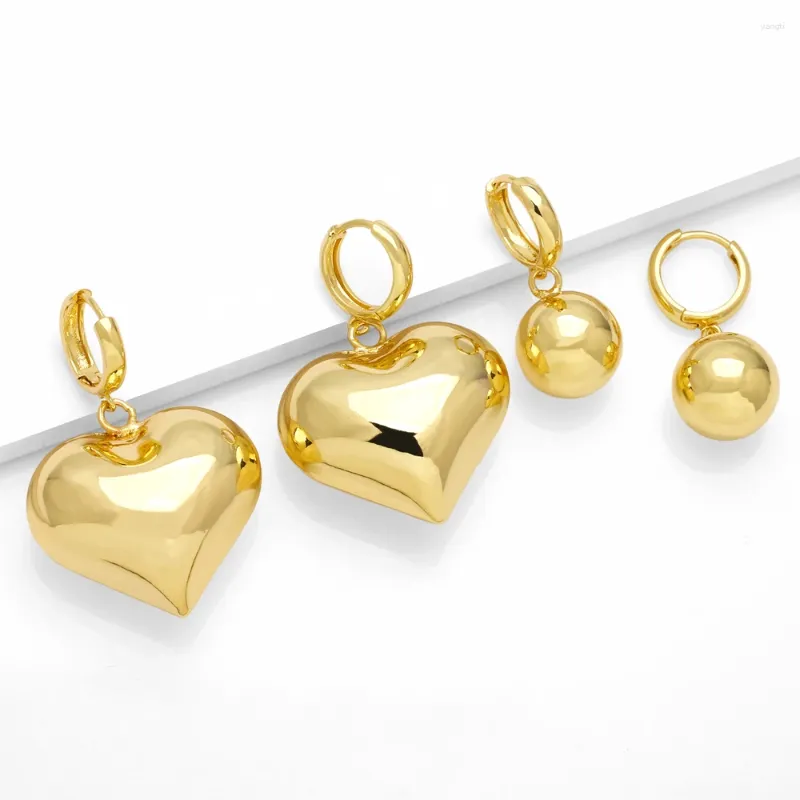 Orecchini pendenti Romantico cuore placcato oro per le donne Lucidi Huggie Hoops Semplici gioielli Regali Ersv98