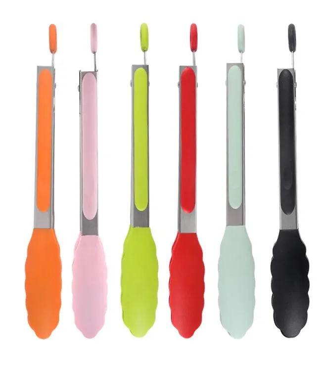 9 pouces Silicone résistant à la chaleur pince alimentaire outil de cuisine antidérapant épaissir pince à pain servant gâteau pinces en acier inoxydable BBQ outils Acc8896093