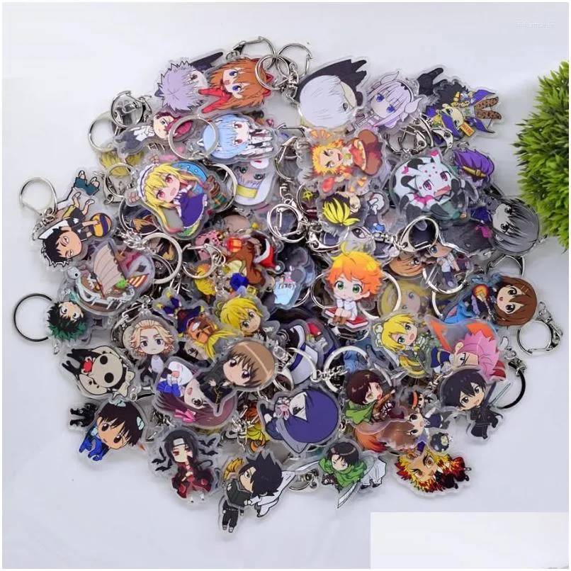 Porte-clés Longes Porte-clés 100pcs / lot Des centaines de styles Acrylique Porte-clés Porte-clés de haute qualité Chibi Pendentif Porte-clés Accessoire Dhkah