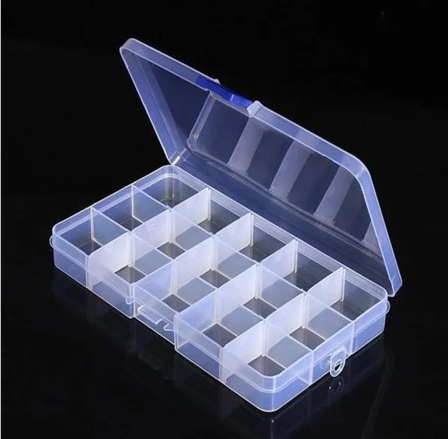 Adjustable Compact 15 Grids Compartment Plastic Tool Container Storage Box Case Jewelry Earring Tiny Stuff Boxes Containers6620939