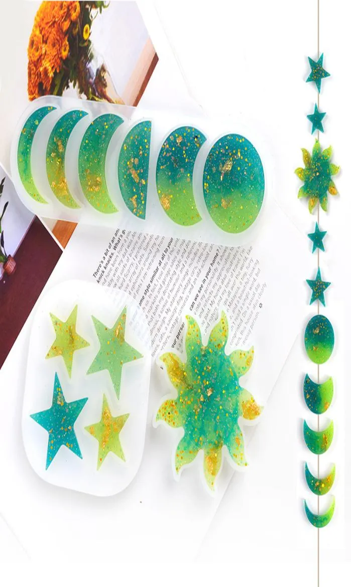 DIY Epoksydowa żywica silikonowa Moon Star Forms Sun Manual Ornament Wiselant Biała pleśń Przezroczysta 2 5HJ G25376504