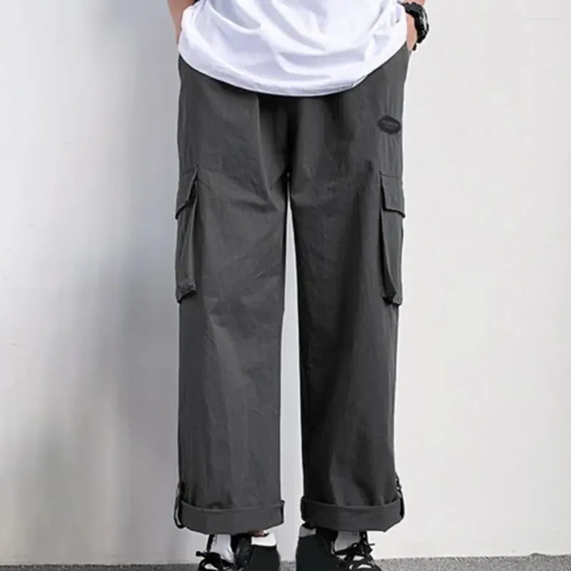 Pantaloni da uomo Cargo a vita media gamba larga sciolto tinta unita cavallo profondo pantaloni dritti streetwear hip-hop morbidi e traspiranti