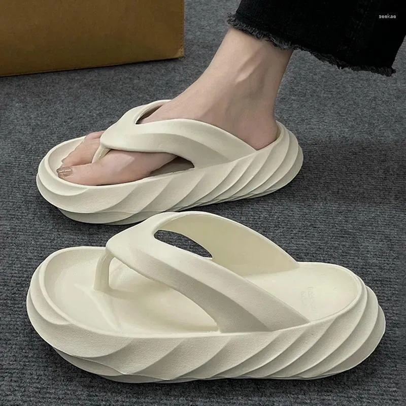 Hausschuhe Damenmode Flip Flop Dicker Boden 4,0 cm Weiche Eva-Plattform Rutschen Indoor Outdoor Koreanische Sandalen Sommerschuhe