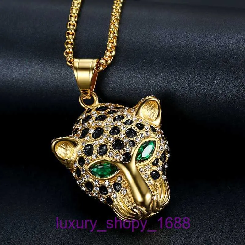 Autobanden Amulette ketting Luxe fijne sieraden Nieuwe hiphop hiphop titanium staal vergulde diamanten luipaard hoofd hanger ketting met originele doos pan