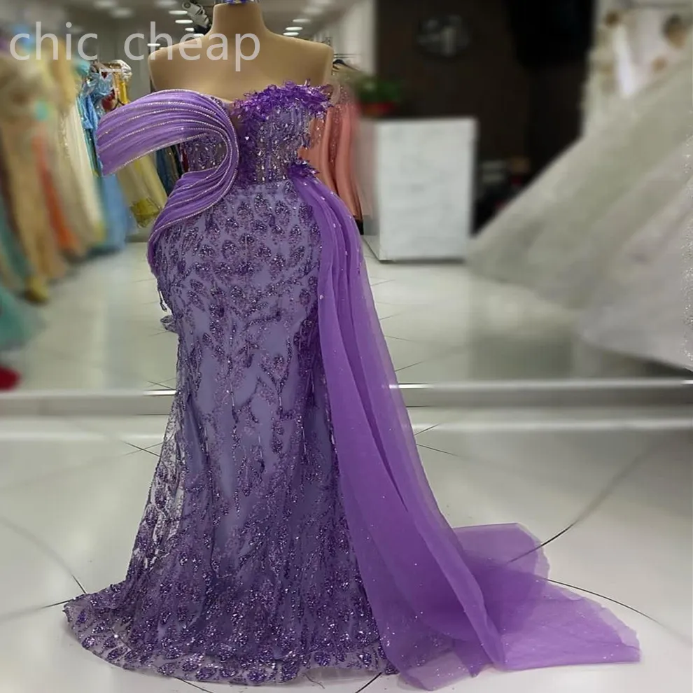 Luxury Lavender Glittery Sequins Lace Party Dress For Women