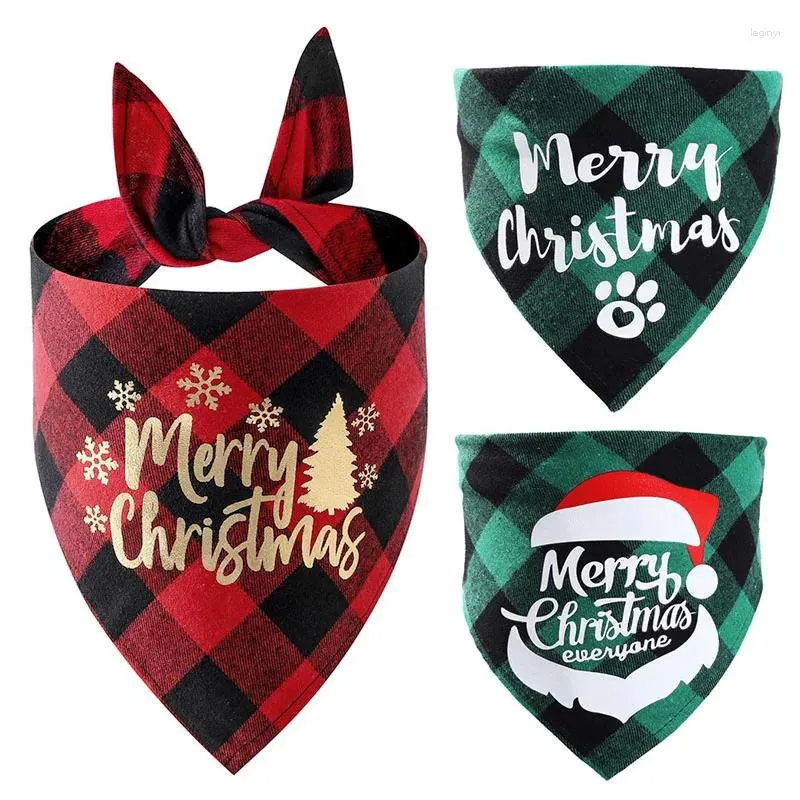 Vêtements pour chiens Bandanas à carreaux Joyeux Noël Serviette pour animaux de compagnie Accessoires pour chats Fête de vacances pour chiot Fournitures pour animaux de compagnie Costume Large