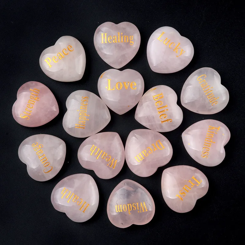30 mm rzeźbione życzenie inspirujące serce serce naturalny kwarc róży kamień różowy kryształowy ozdob