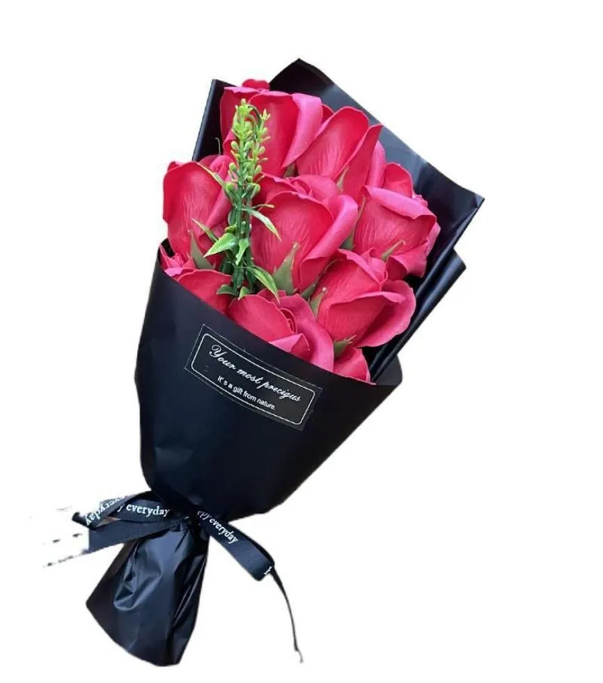 Artificial 9 Soap Flowers Rose Bouquet Gift Bags Valentines Day Birthday Gift Christmas Wedding Home Decor Supplies8978761