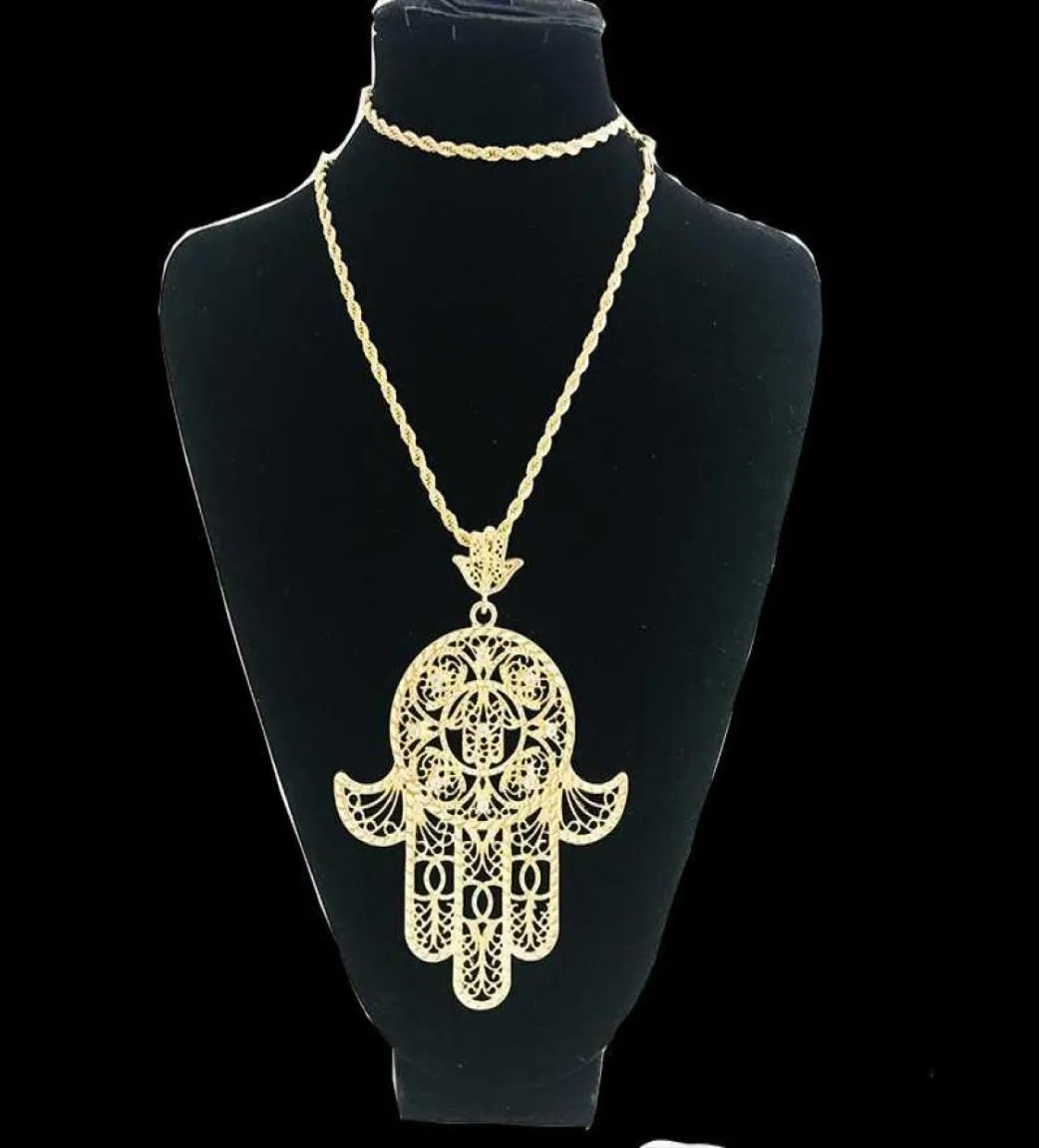 Nieuwe Vintage Brand Design Gold Luck Hamsa Hangers Ketting Lucky Fatima Hand Palm5582208