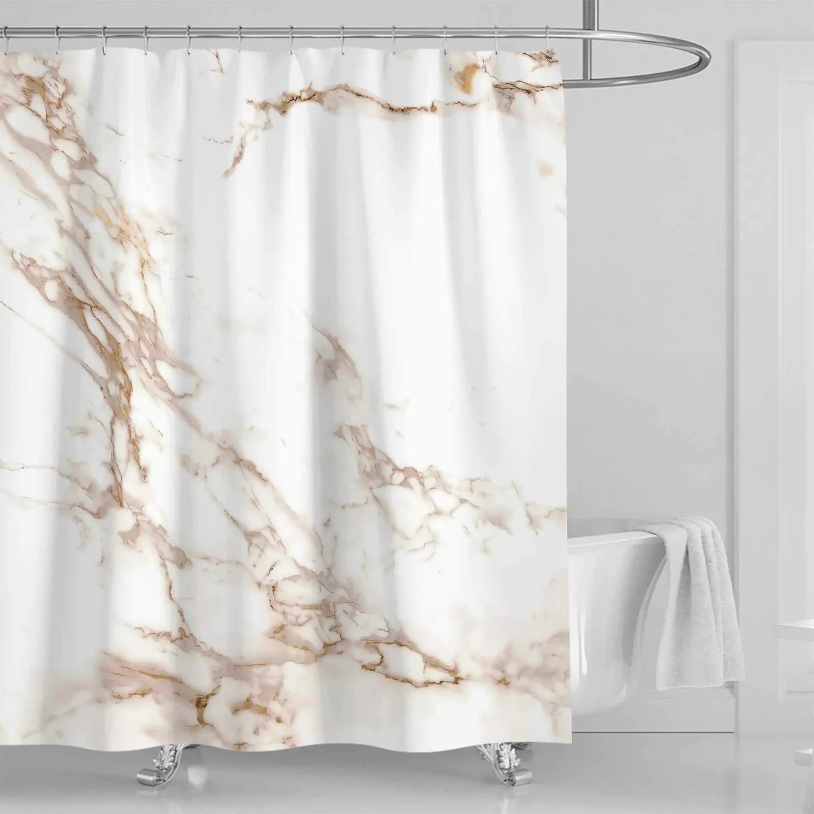 Shower Curtains Grey Gold Marble Abstract Modern Bathroom Decoration Waterproof Washable Fabric Bathtub Deluxe Standard Shower Curtain 180 * 180