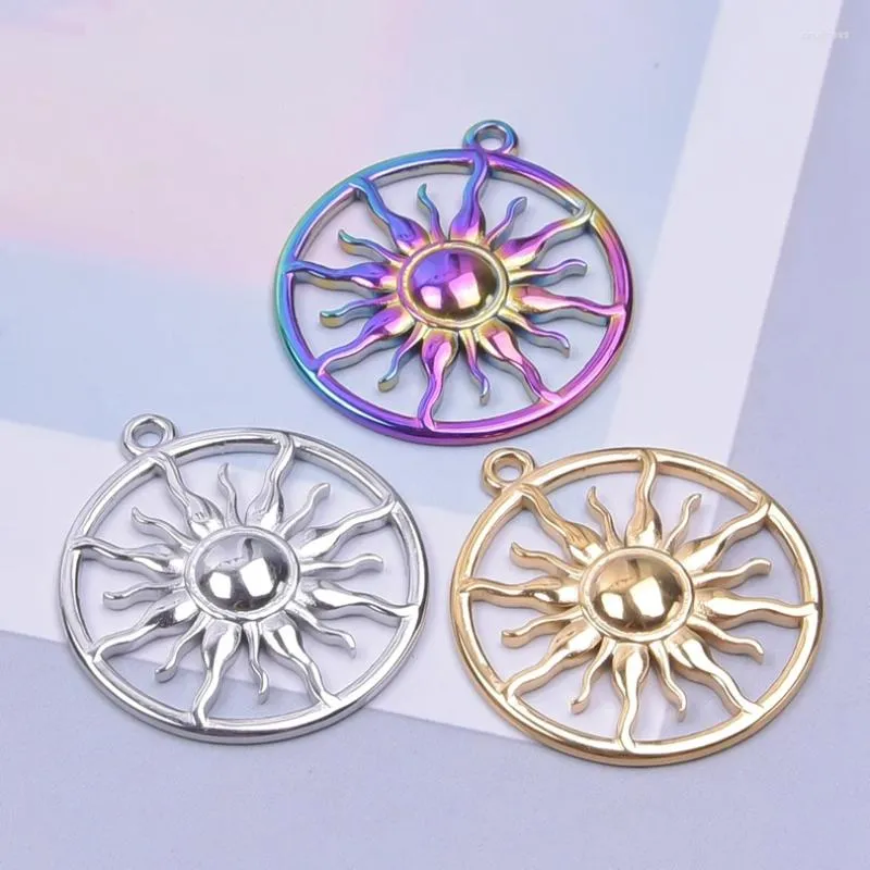 Charms 7pcs Stainless Steel Hollow Round Sun Charm Vintage Flame Pendant For Jewelry Making DIY Necklace Handmade Craft Accessories