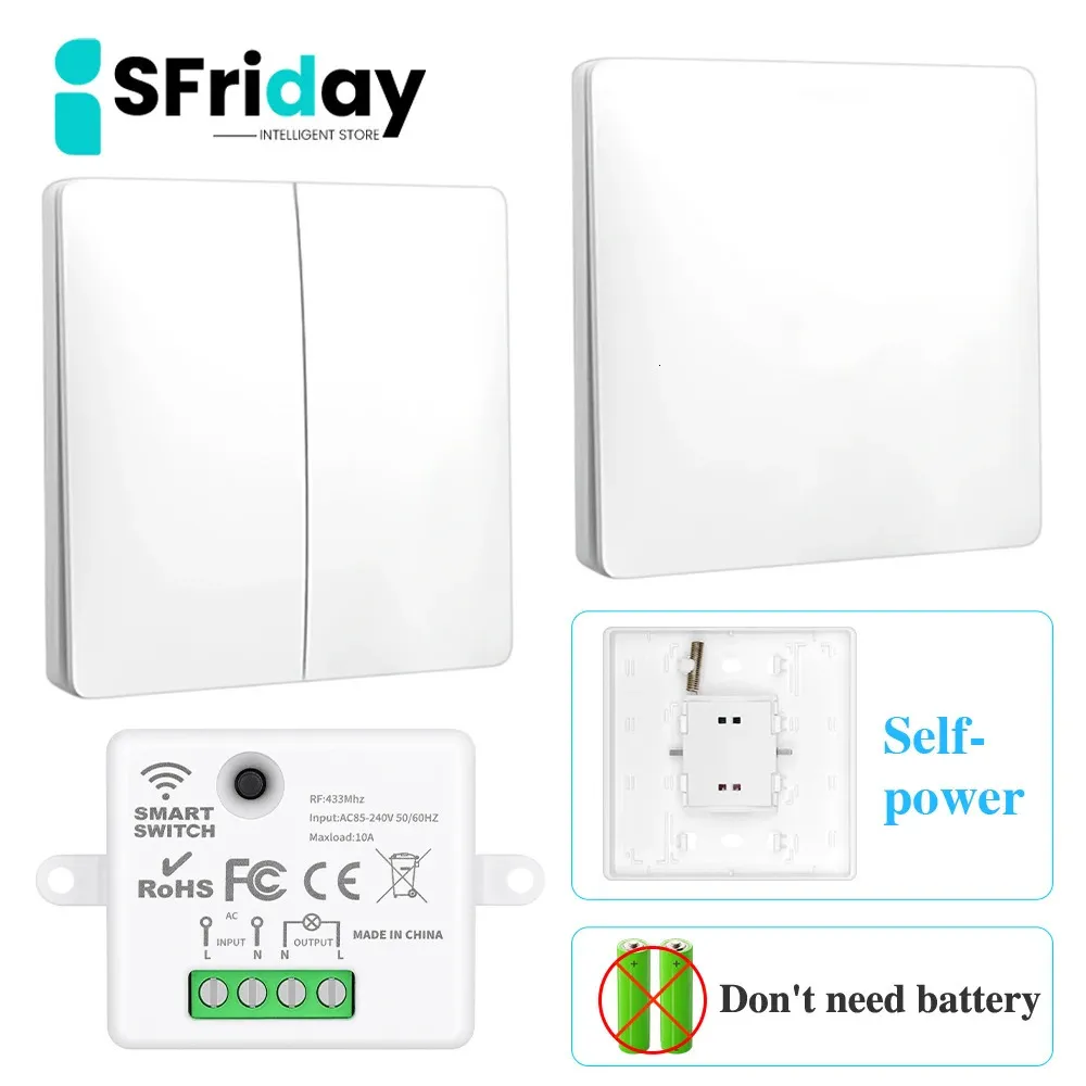 IsFriday Interruttore da parete wireless autoalimentato Nessuna batteria richiesta Interruttore della luce con telecomando 433 Mhz Impermeabile 1 2 Gang Nessun cablaggio 240108