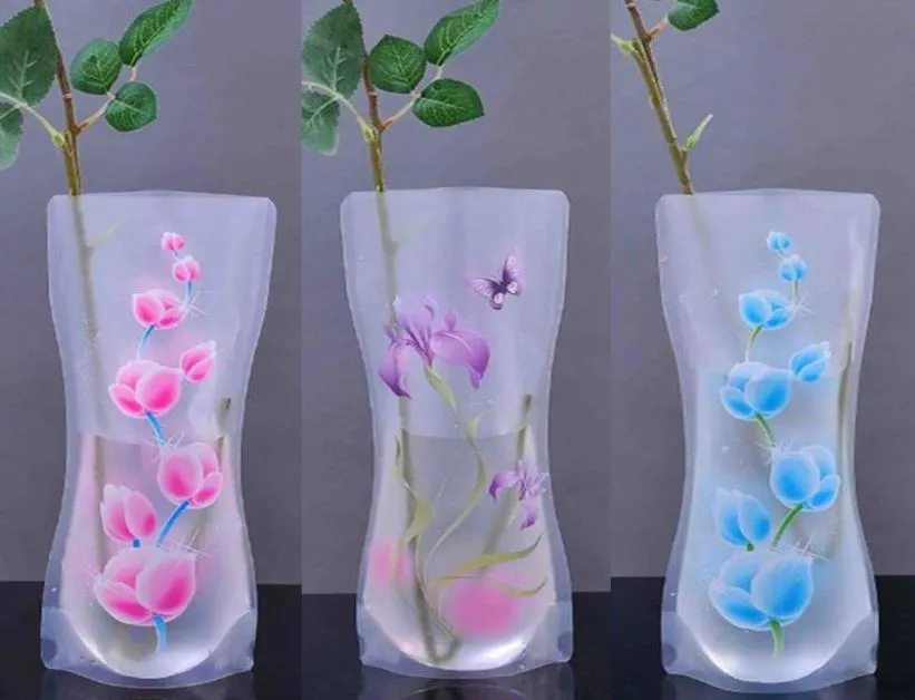 Vase à fleurs pliable en plastique, Portable, écologique, mignon, pour mariage, bureau, décoration de la maison, PVC aléatoire, Vase à fleurs en plastique9161429