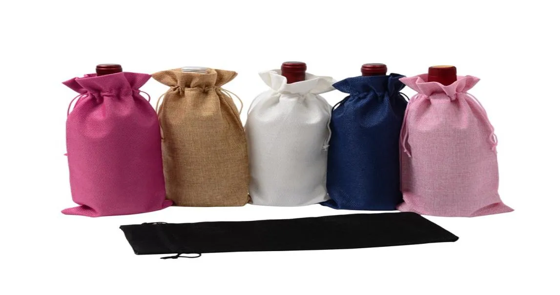 Bolsas para botellas de arpillera de yute rústico de 1535cm, cubiertas para botellas de vino con cordón, paquete de lino para fiesta de boda, bolsas de regalo 1841709