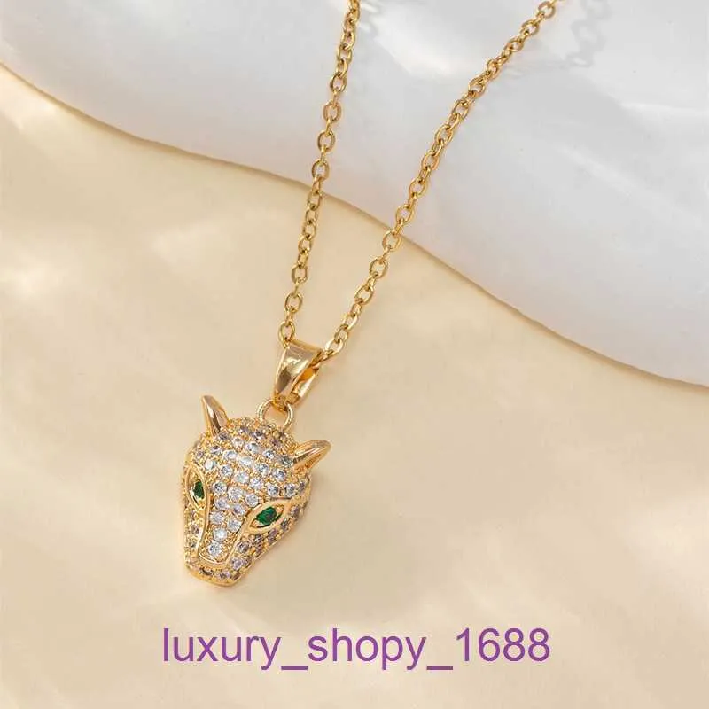 Collier amulette de pneus de voiture bijoux fins de luxe populaire Micro ensemble Zircon tête de léopard pendentif Couple Lion collier incolore avec boîte d'origine