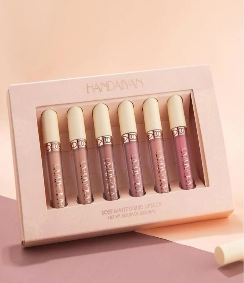 Handaiyan 6 Colorsbox Lip Gloss Matte Liquid Lipstick Kit Makeup Set Matt Nude Velvet Lips Cosmetics Tint Lipgloss Waterproof7851081