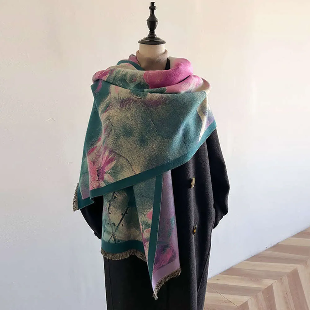 Winterbloem olieverfschilderij serie damesmode kasjmier lange cadeau sjaal kunst mode decoratie warme sjaal