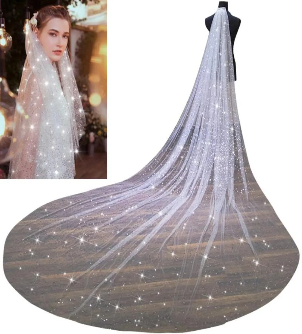 Bridal Veils Veil Long Sparkly Bling White Champagne Cathedral Shiny Wedding With Comb 35Meters One Layer Velo De NoviaBridal1008764
