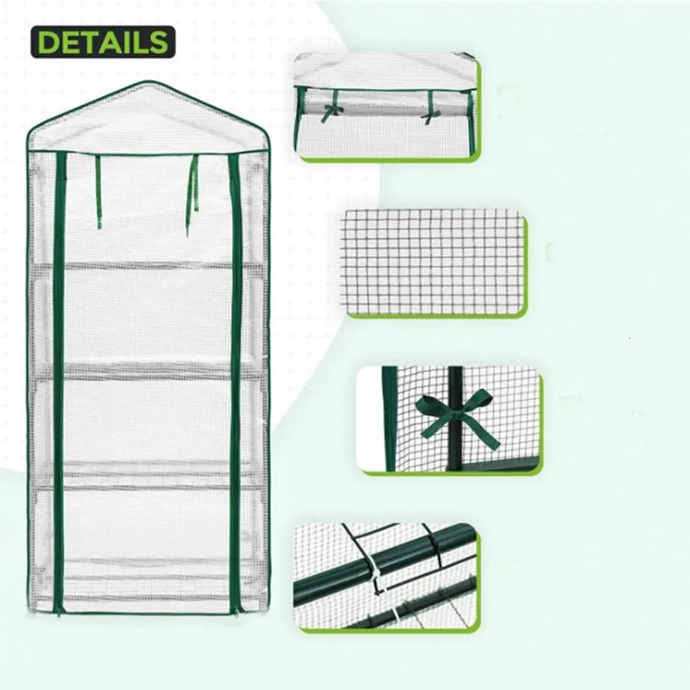 69*49*158cm Mini Greenhouse 4 Tier Indoor Outdoor Sturdy Portable Shelves Garden Green House with PE Cover 240108