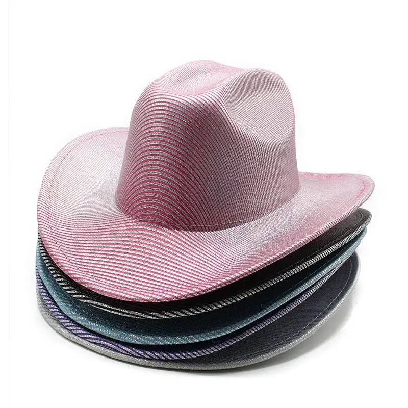 2024 NEW Party Performance Fedora Hat Fluorescence Cap Shiny Cowboy Jazz Hats Women Men Sequin Fedoras Autumn Winter Top Caps Christmas Gift