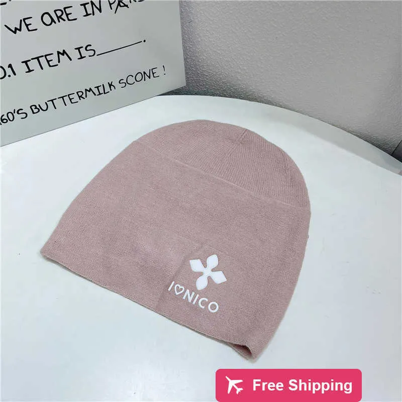 Gorras de bola de diseñador Letra croata Etiqueta de cuero Sombrero apilado Sombrero de punto para mujer Versión coreana Simple Monocromo Versátil Jersey Sombrero Otoño e invierno Sombrero cálido Y