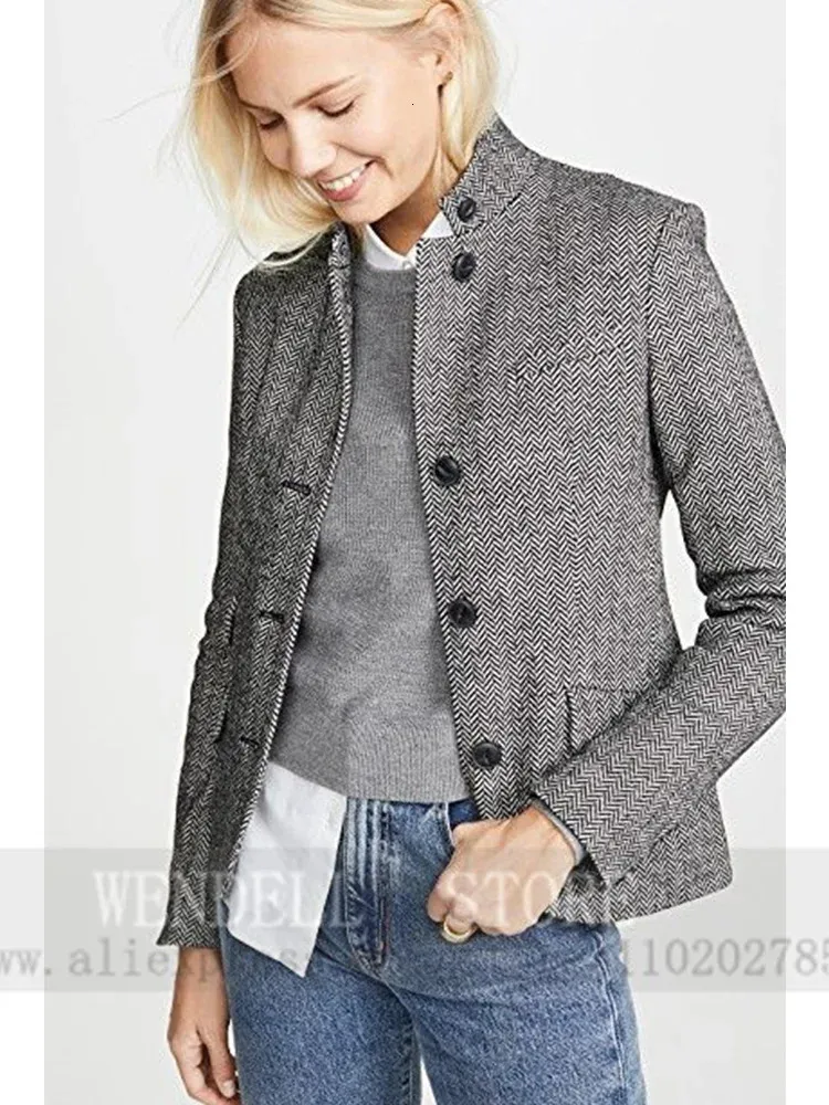 Veste à chevrons pour femmes Blazer costume à simple boutonnage tenue décontractée manteau en robes pour bal femme vêtements printemps extérieur Eam 240109