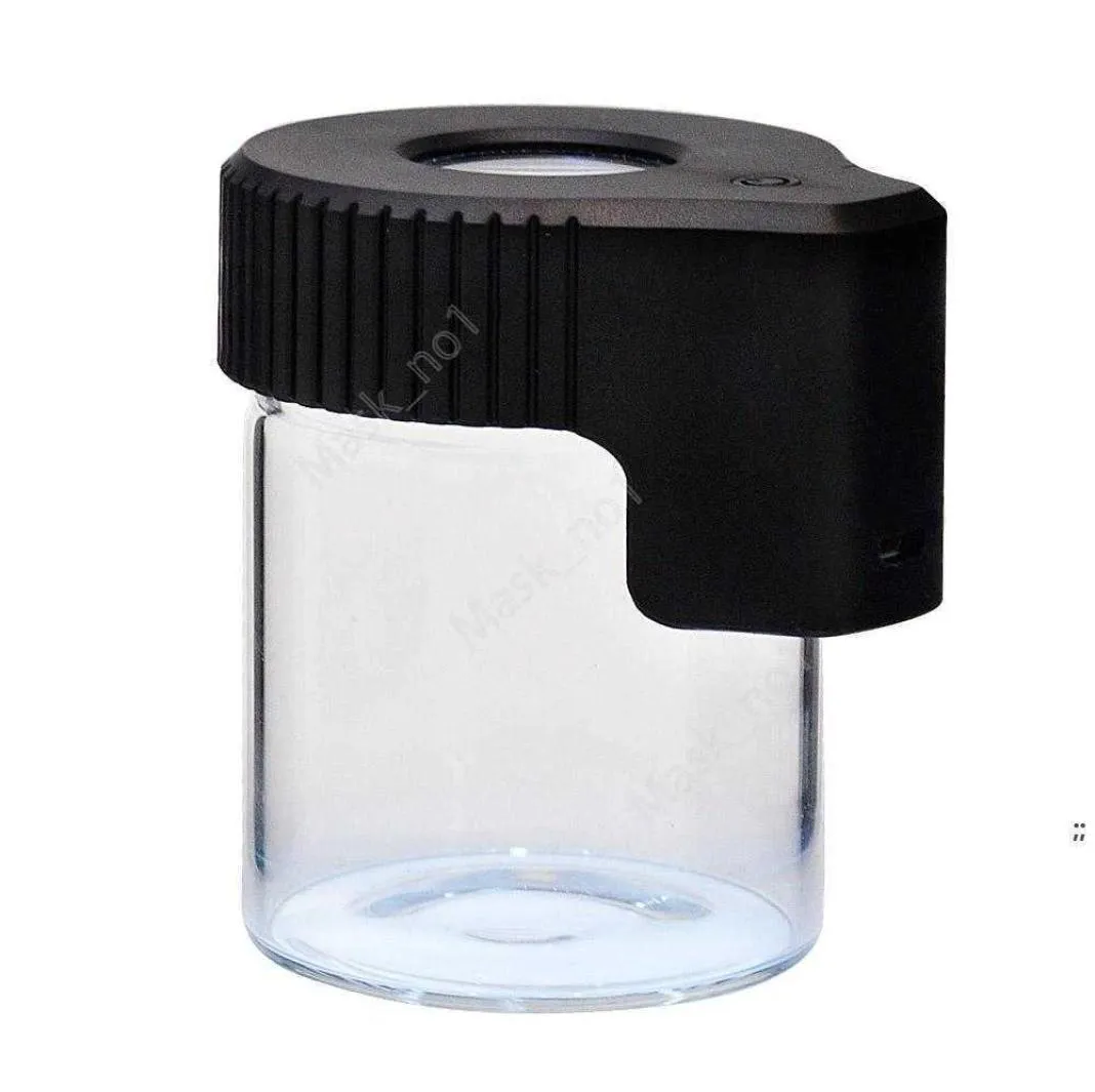 LED powiększanie skrytka Jar Mag powiększenie pojemnik na widok szklany pudełko do przechowywania USB ładowne światło zapach zapachu Dam2361182965