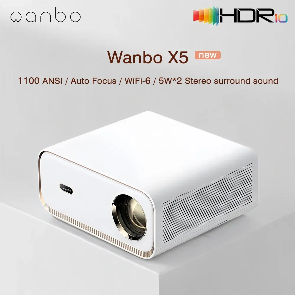Proyector Wanbo X5 sonido estéreo Wifi de doble banda 6 4K 1080P 20000 lúmenes Android 9,0 proyector para oficina cine en casa campamento diurno