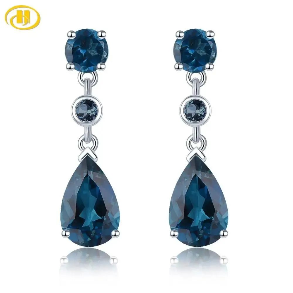 Necklaces Natural Blue Topaz Solid Sier Earring for Women 4 Carats Dark Blue Topaz Pear Cut Women Elegant Classic Jewelry New Year Gift
