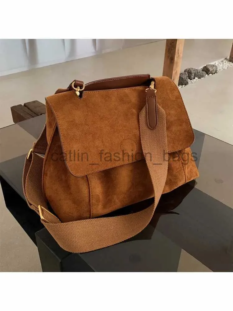 Shoulder Bags Nubuck PU Leather Flap For Women Vintage Wide Strap Crossbody Bag Large Capacity Designer Handbags Totecatlin_fashion_bags
