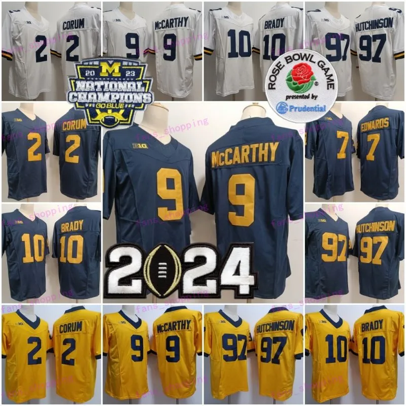 Camisa de futebol americano "J.J. Mccarthy" 2024 ROSE Bowl ''Tom Brady''Aidan Hutchinson''Blake Corum''