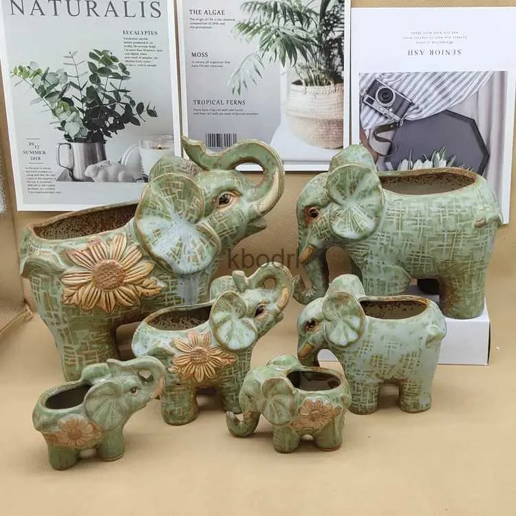 Planters Pots Elephant Succulents Flower Pots Living Room Ceramic Flowerpot Office Desktop Cartoon Animal Series Planters YQ240109