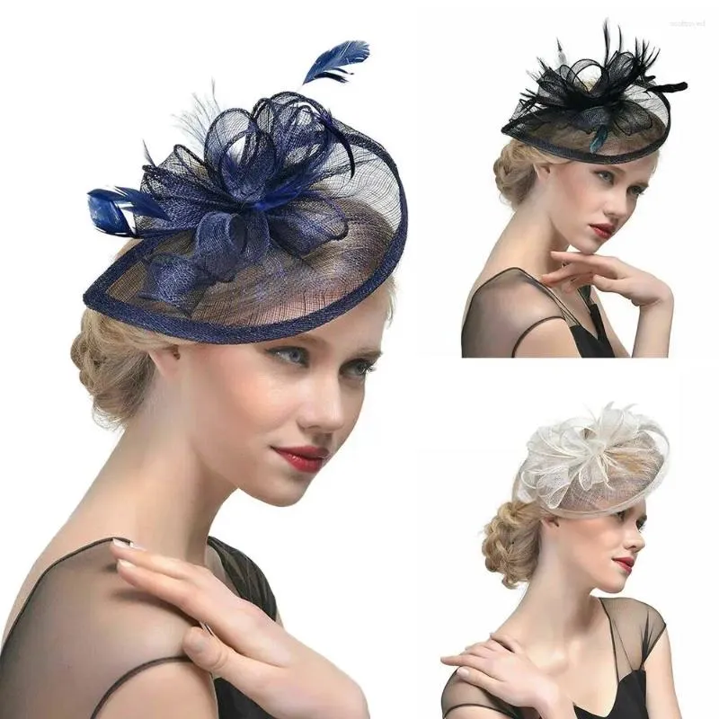 Berretti Donna Ragazza Fascinators per capelli da sposa Cappello Tea Party Fascia per capelli Piume Clip Aliceband