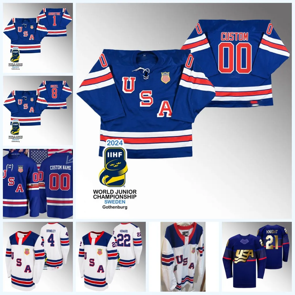 USA Hockey Trey Augustine 2024 IIHF World Junior Champions Trikot Sam