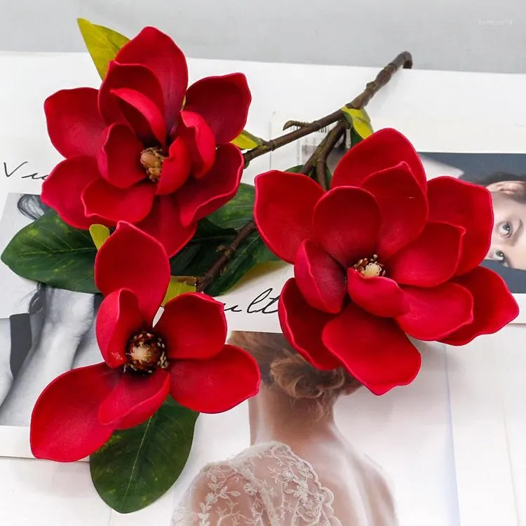 Flores decorativas 2 piezas 92 cm rama de flor de magnolia artificial decoración de la boda del hogar decoración de la mesa de la habitación arreglo floral