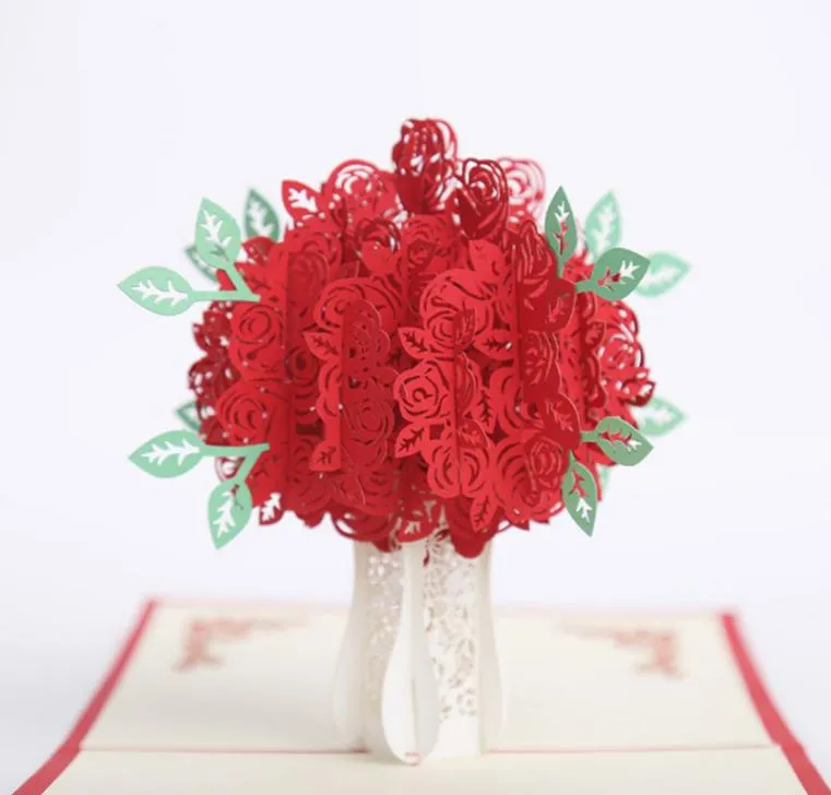 Cartes de voeux de fleurs pop-up 3D, carte d'invitation découpée au laser pour la Saint-Valentin, anniversaire, mariage, fête festive, fournitures 3805695