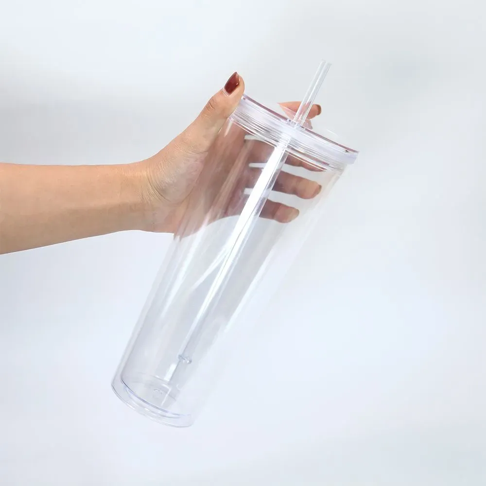 ABD Deposu Önde Delinlenmiş 24oz Akrilik Tumbler Kapak ve Pipetler Kar Globe Tumbler Çift Duvar Temizli Plastik Tumbler Delik Fiş Zz