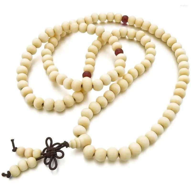 Catene da 8 mm Collana in legno Sandalo tibetano bianco 108 pezzi Bracciale con perline di preghiera buddista Uomo Donna