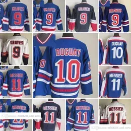 Movie Vintage Hockey 9 Adam Graves Jerseys CCM Embroidery 10 Ron Duguay 11 Mark Messier Jersey Blue White Orange