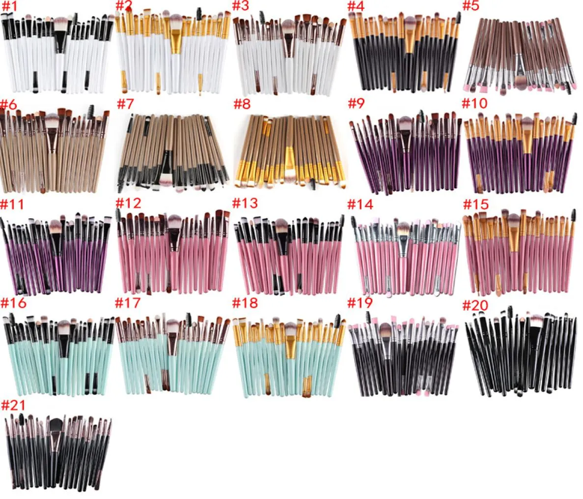 Самый популярный 21 стиль, разные цвета, кисти для макияжа, 20 шт., 1 комплект, румяна, тени для век, контурные кисти, смешать вместе 1172396