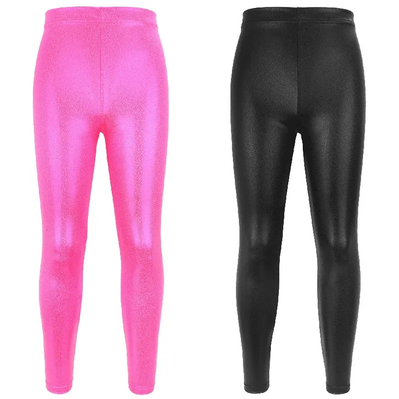 Girls Dance Pants Leggings for Kids Children Blank Glossy Trousers Gymnastic Yoga Clothing Skinny Elastic Dancewear 2-12 Years 240108