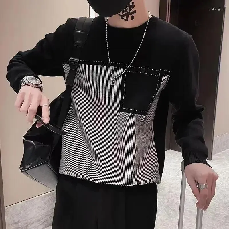 Męskie swetry odzież Crewneck dzianin sweter męski czarny spliced ​​pullover okrągły kołnierz streetwear bluzy klasyczne trend 2024