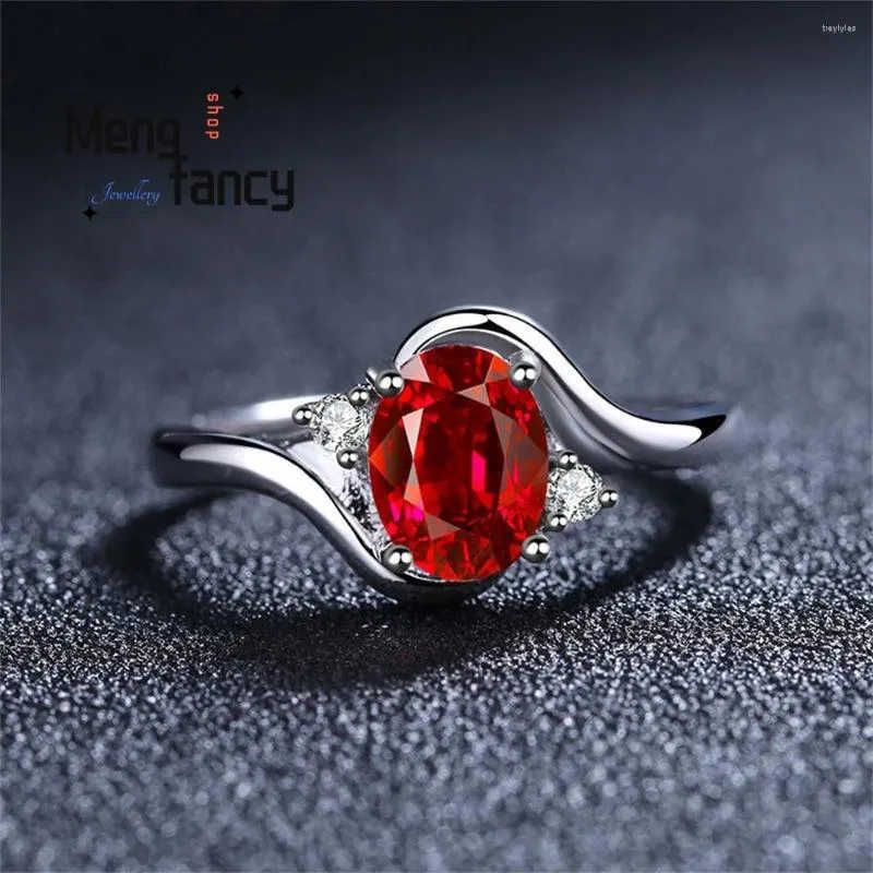Klusterringar 925 Silver Natural Ruby Par's Woman Engagement Dating Ring Charms Fashion Luxury Eternity Love Fine Jewelry Holiday Gifts