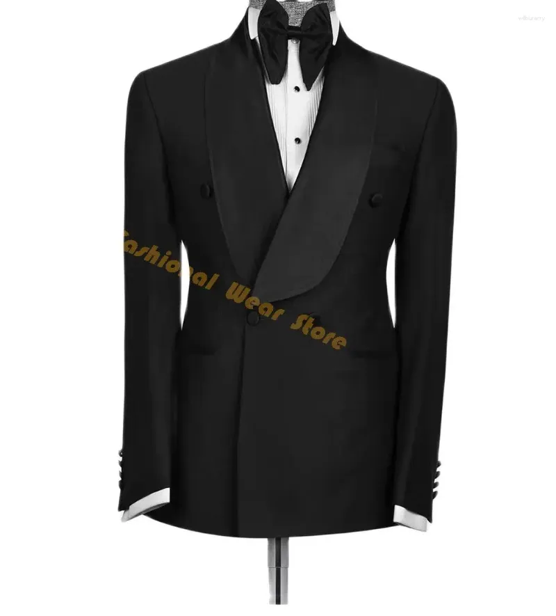 Ternos masculinos preto xale colar completo terno conjunto vestidos de casamento marcas de luxo masculino jaqueta calças magro 2 pçs festa baile blazer calças outfit