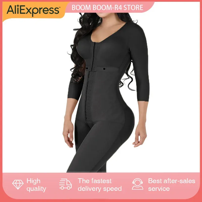 Fajas Colombianas Women's Body Shaper Breas Support Lengsleve Tummy Control Long Bodysuit Shapear Waist Trainer 240108