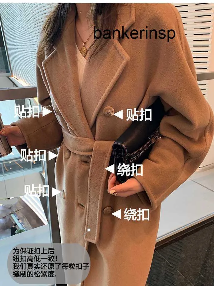 Luxury Coat Maxmaras 101801 Pure Wool Coat 10801 High end Imported Camel Double breasted Double sided Cashmere Coat for Women's Long Cocoon Woolen Coat