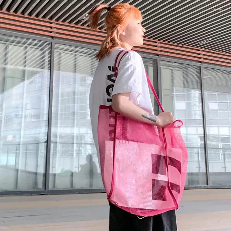 Sacs de courses en maille creuse pour femmes, sac Transparent de grande capacité, fourre-tout