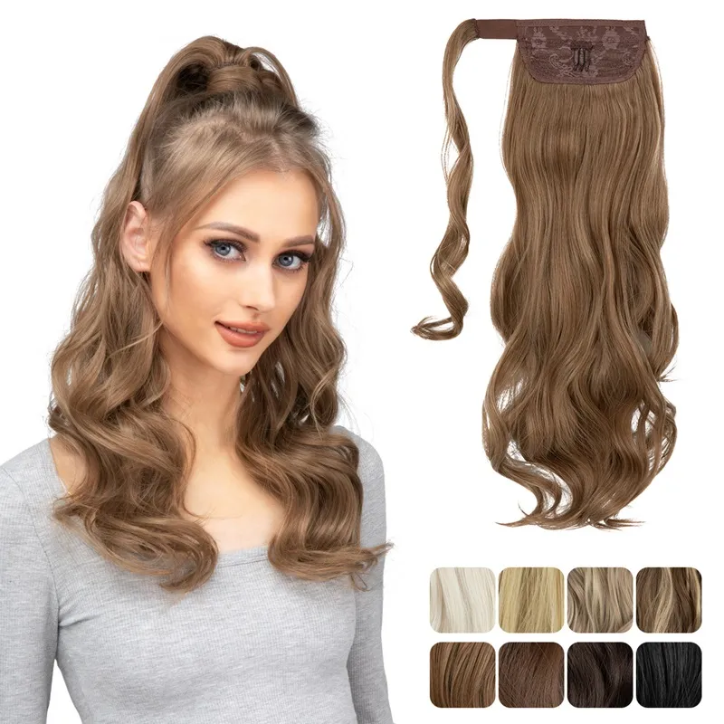 18 "Ponytail Extension Brown Pony Tail Wrap wokół klipsa w przedłużanie włosów Kurly falisty syntetyczny wysoko odporna na błonnik Fałszywa włosa dla kobiet