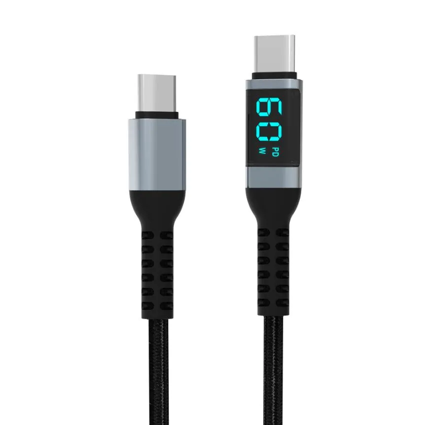 Wyświetlacz LED 100W 60 WSB Type C do USB C Kabel 0,5/1,5/2m dla Huawei iPad Samsung Szybkie ładowarki