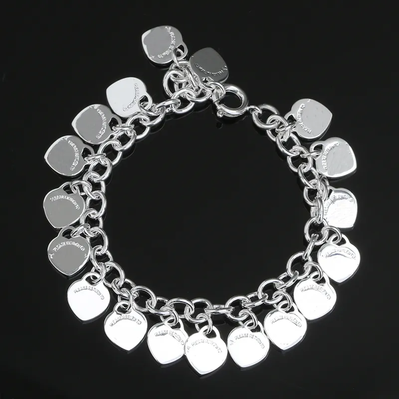 Bracciale cuore molti cuori d'amore braccialetto designer di gioielli 16-21 cm 100% argento 925 Bracciale da donna designer di gioielli per donna con scatola